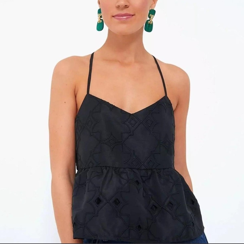Tuckernuck Noir Nights Satin Eyelet Peplum Camisole Top Size L
